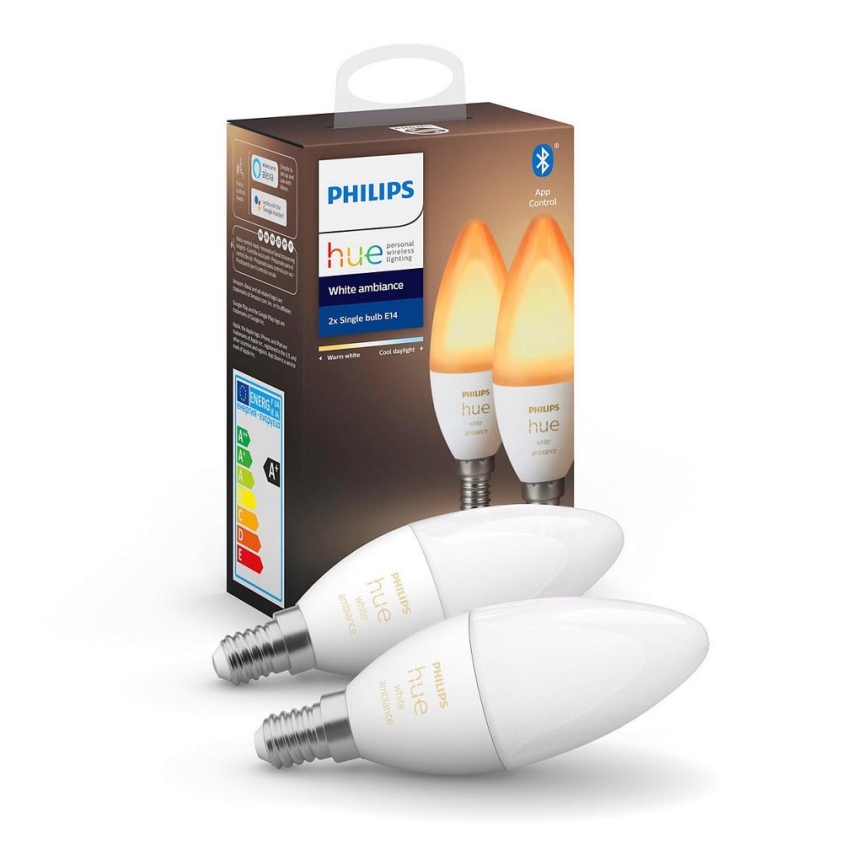 SET 2x LED Prigušiva žarulja Philips Hue WHITE AMBIANCE B39 E14/4W/230V 2200K - 6500K