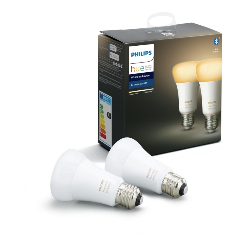 SET 2x LED Prigušiva žarulja Philips Hue WHITE AMBIANCE E27/8,5W/230V 2200-6500K