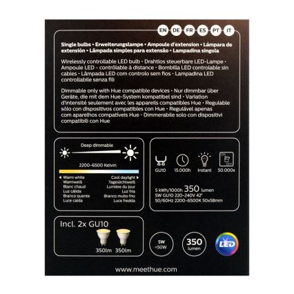 SET 2x LED Prigušiva žarulja Philips Hue WHITE AMBIANCE GU10/5W/230V 2200-6500K