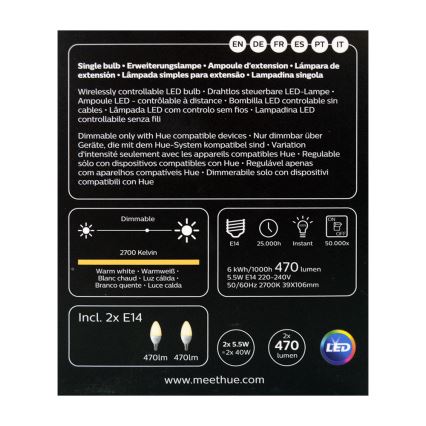 SET 2x LED Prigušiva žarulja Philips Hue WHITE E14/5,5W/230V 2700K