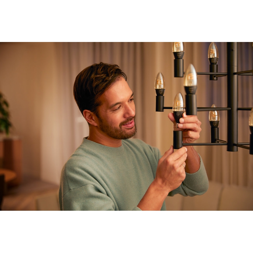 SET 2x LED Prigušiva žarulja Philips Hue WHITE FILAMENT E14/4,5W/230V 2100K