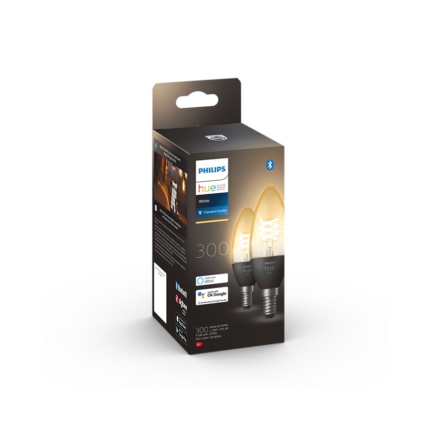 SET 2x LED Prigušiva žarulja Philips Hue WHITE FILAMENT E14/4,5W/230V 2100K