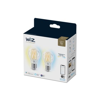 SET 2x LED Prigušiva žarulja VINTAGE FILAMENT A60 E27/6,7W/230V 2700-6500K CRI 90 Wi-Fi - WiZ