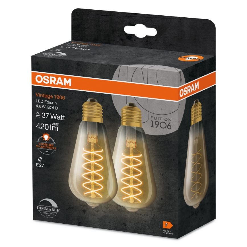 SET 2x LED prigušiva žarulja VINTAGE FILAMENT E27/7,8W/230V 1800K - Osram