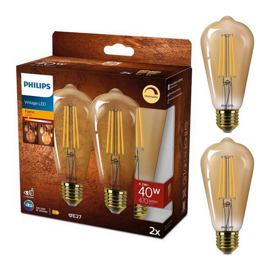SET 2x LED Prigušiva žarulja VINTAGE Philips ST64 E27/4,2W/230V 2200K