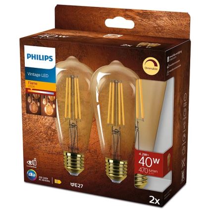 SET 2x LED Prigušiva žarulja VINTAGE Philips ST64 E27/4,2W/230V 2200K