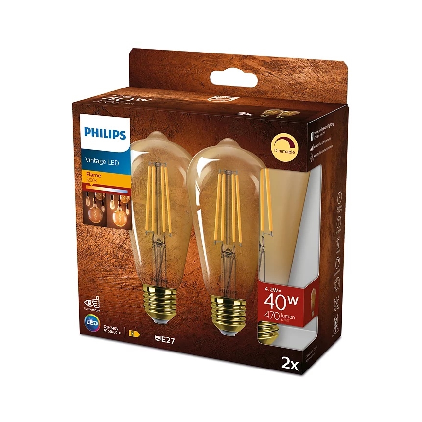 SET 2x LED Prigušiva žarulja VINTAGE Philips ST64 E27/4,2W/230V 2200K
