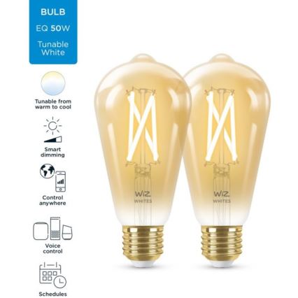 SET 2x LED Prigušiva žarulja VINTAGE FILAMENT ST64 E27/6,7W/230V 2000-5000K Wi-Fi - WiZ