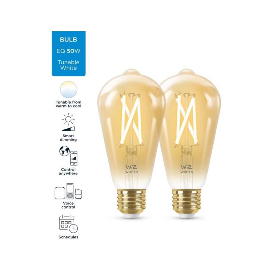 SET 2x LED Prigušiva žarulja VINTAGE FILAMENT ST64 E27/6,7W/230V 2000-5000K Wi-Fi - WiZ
