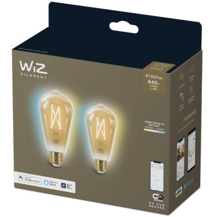SET 2x LED Prigušiva žarulja VINTAGE FILAMENT ST64 E27/6,7W/230V 2000-5000K Wi-Fi - WiZ