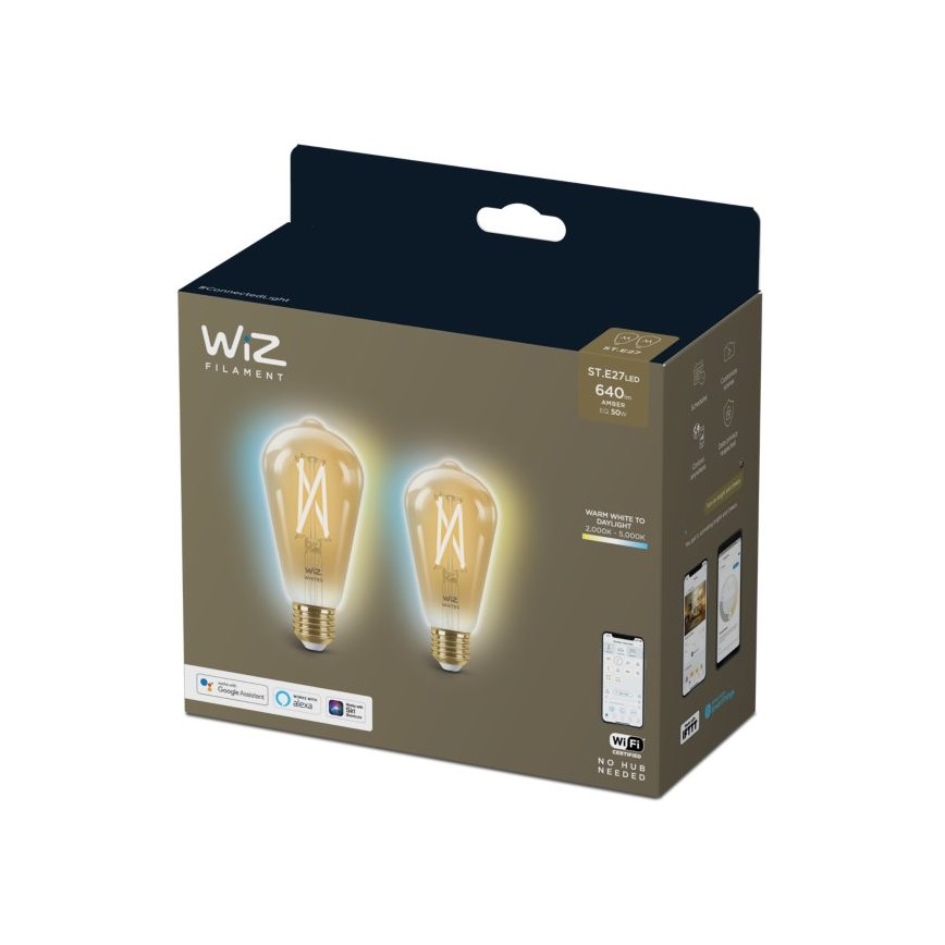 SET 2x LED Prigušiva žarulja VINTAGE FILAMENT ST64 E27/6,7W/230V 2000-5000K Wi-Fi - WiZ