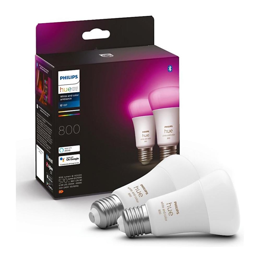 SET 2x LED prigušivačka Philips Hue White And Color Ambiance A60 E27/6,5W/230V 2000-6500K