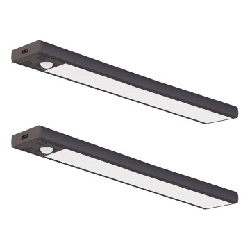 SET 2x LED punjivo osvjetljenje za namještaj sa senzorom pokreta i sumraka VIRO LED/1,2W/3,7V 800 mAh 3000/4000/6500K 30 cm crna