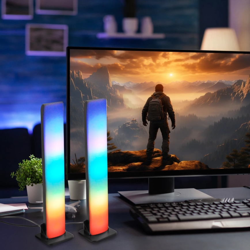 SET 2x LED RGB Prigušiva stolna lampa GAMER LED/5W/5V + daljinski upravljač