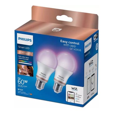 SET 2x LED RGB prigušivačka Philips A60 E27/8W/230V Wi-Fi