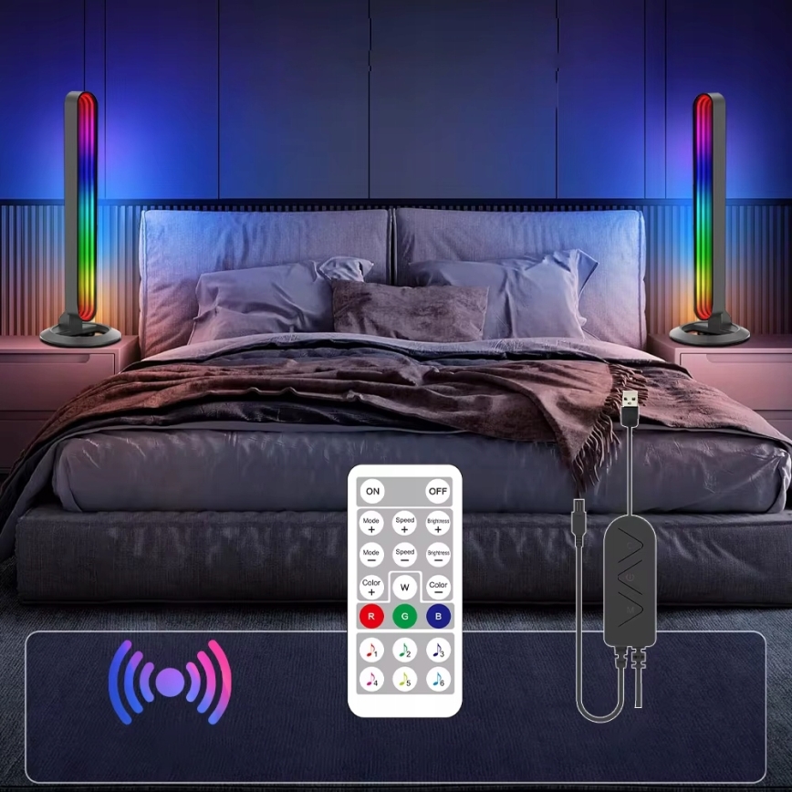 SET 2x LED RGBIC stolna lampa s prigušivanjem LED/5W/5V crna + daljinski upravljač