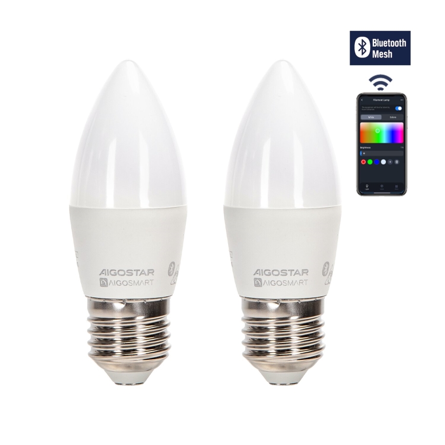 SET 2x LED RGBW Prigušiva žarulja MESH Smart C37 E27/6,5W/230V 2700-6500K + daljinski upravljač - Aigostar