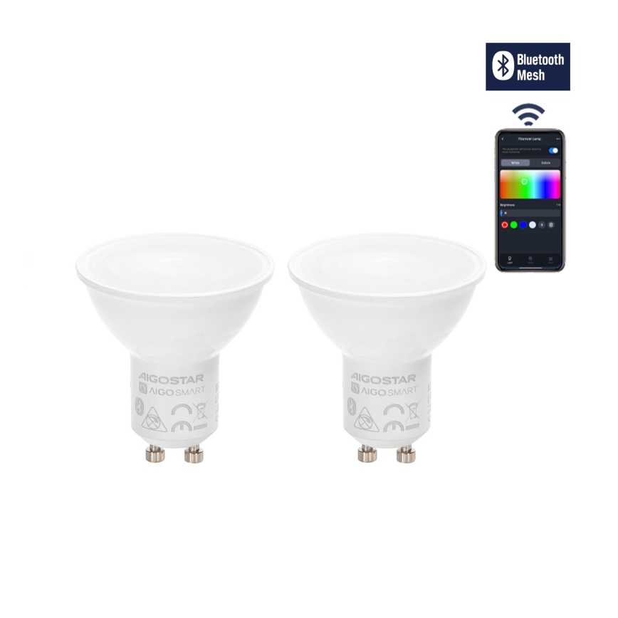 SET 2x LED RGBW Prig. žarulja MESH Smart GU10/6,5W/230V 2700-6500K + daljinski upravljač - Aigostar