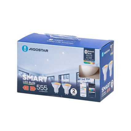 SET 2x LED RGBW Prig. žarulja MESH Smart GU10/6,5W/230V 2700-6500K + daljinski upravljač - Aigostar