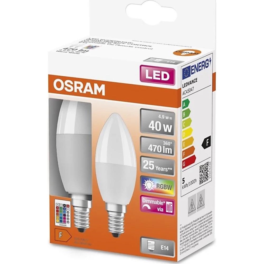 SET 2x LED RGBW Prigušiva žarulja B38 E14/4,9W/230V 2700K + daljinski upravljač - Osram