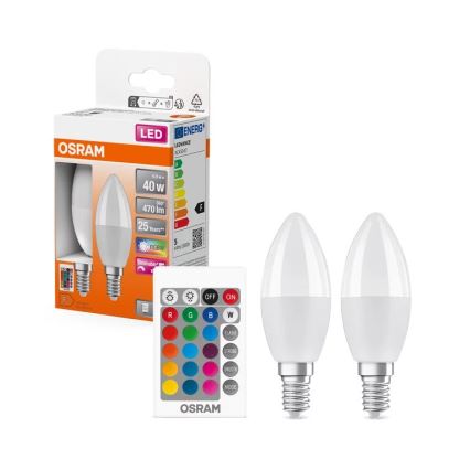 SET 2x LED RGBW Prigušiva žarulja B38 E14/4,9W/230V 2700K + daljinski upravljač - Osram