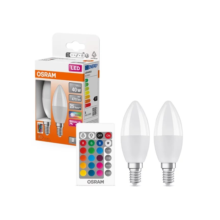 SET 2x LED RGBW Prigušiva žarulja B38 E14/4,9W/230V 2700K + daljinski upravljač - Osram