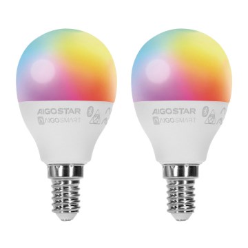 SET 2x LED RGBW Prigušiva žarulja MESH Smart G45 E14/6,5W/230V 2700-6500K + daljinski upravljač - Aigostar