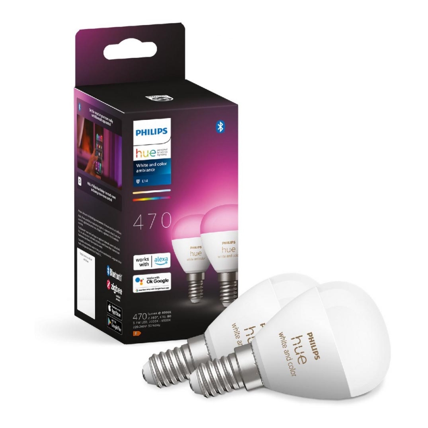 SET 2x LED RGBW Prigušiva žarulja Philips Hue White And Color Ambiance P45 E14/5,1W/230V 2000-6500K