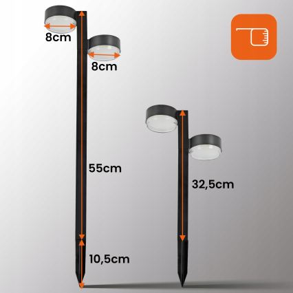SET 2x LED solarna svjetiljka 2xLED/1W/3,7V 1200 mAh 55 cm IP65 crna