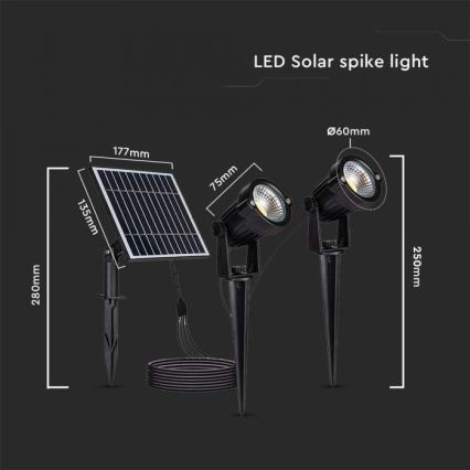 SET 2x LED Vanjska solarna lampa 2xLED/1,2W/3,7V IP65 3000K