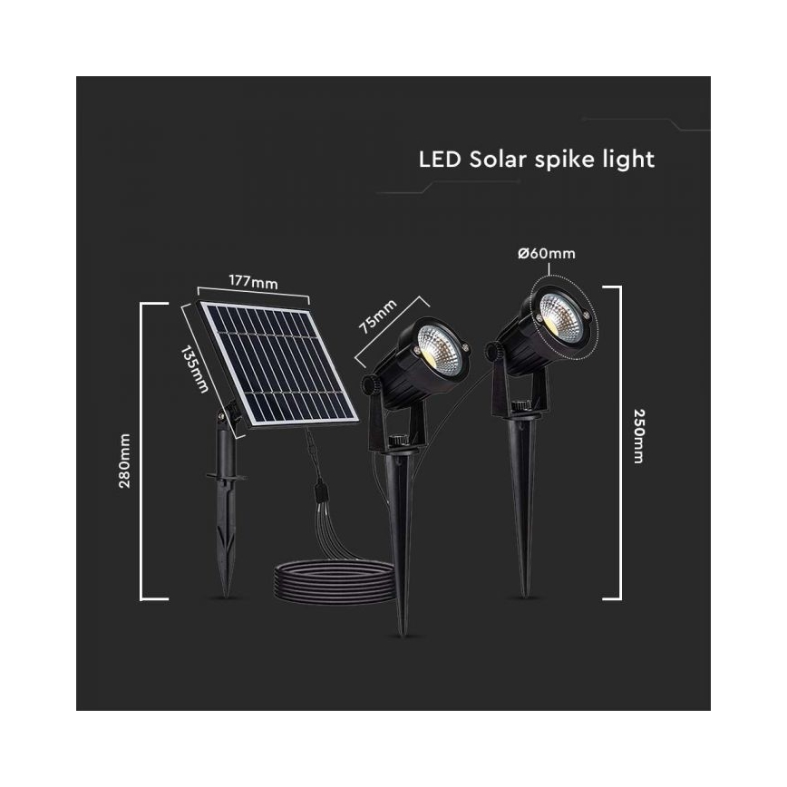 SET 2x LED Vanjska solarna lampa 2xLED/1,2W/3,7V IP65 3000K