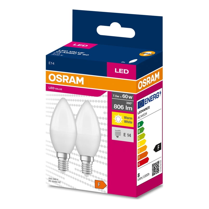 SET 2x LED Žarulja B38 E14/7,5W/230V 3000K - Osram