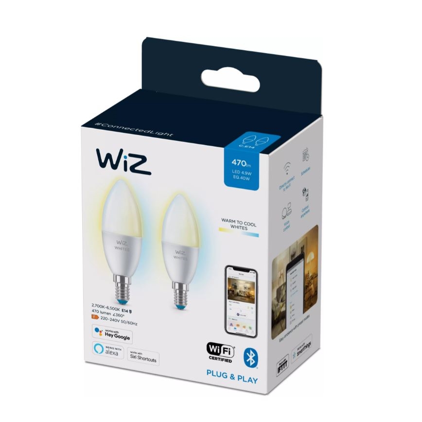 SET 2x LED prigušivačka žarulja C37 E14/4,9W/230V 2700-6500K CRI 90 Wi-Fi - WiZ