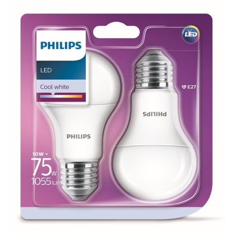 SET 2x LED Žarulja Philips A60 E27/10W/230V 4000K