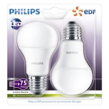 SET 2x LED Žarulja Philips A60 E27/11W/230V 2700K