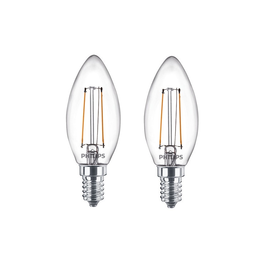 SET 2x LED Žarulja Philips B35 E14/2W/230V 2700K