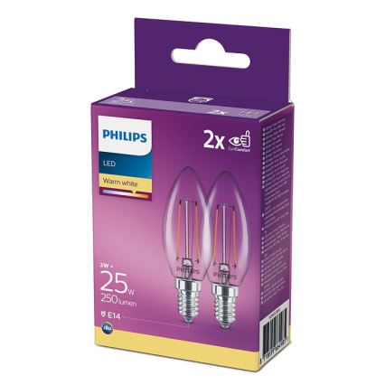 SET 2x LED Žarulja Philips B35 E14/2W/230V 2700K