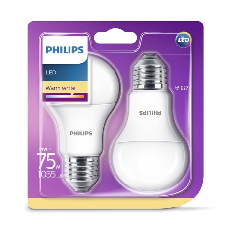 SET 2x LED žarulja Philips E27/11W/230V 2700K