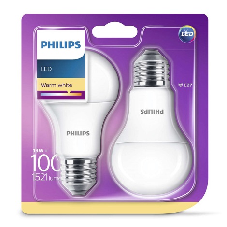 SET 2x LED žarulja Philips E27/13W/230V 2700K