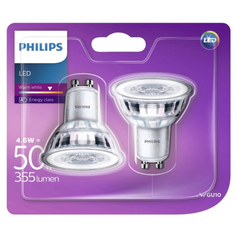 SET 2x LED Žarulja Philips GU10/4,6W/230V 2700K