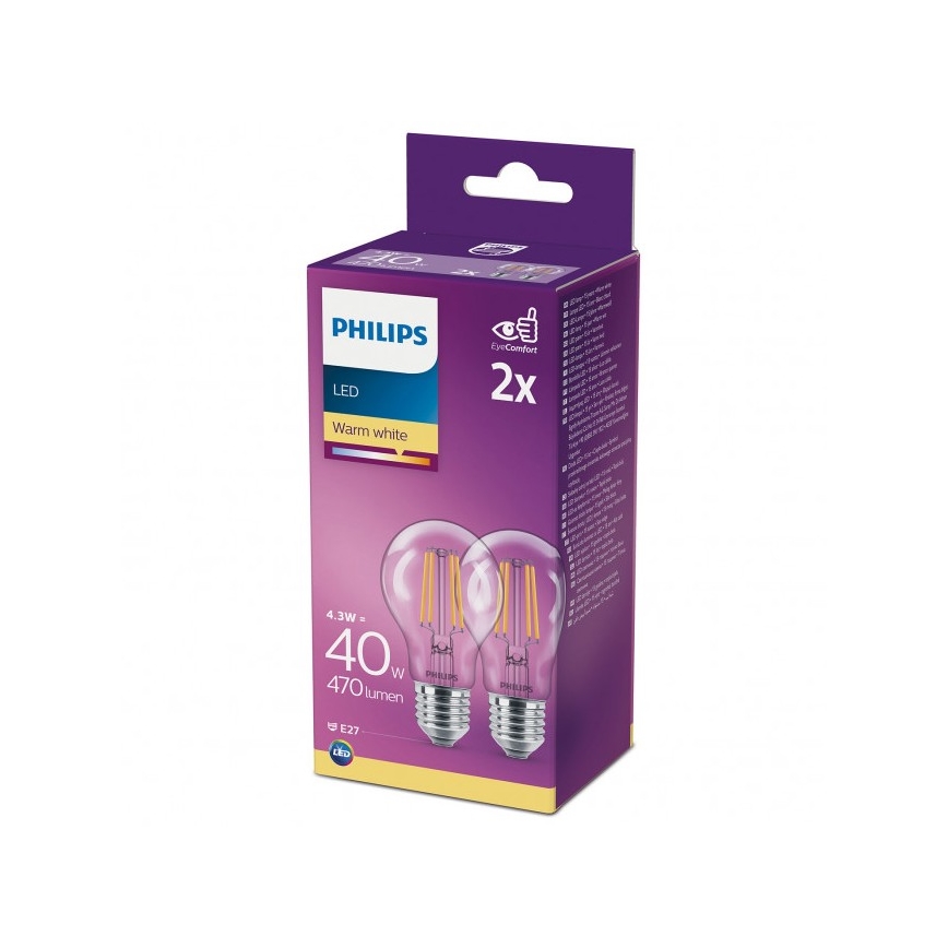 SET 2x LED Žarulja VINTAGE Philips A60 E27/4,3W/230V 2700K