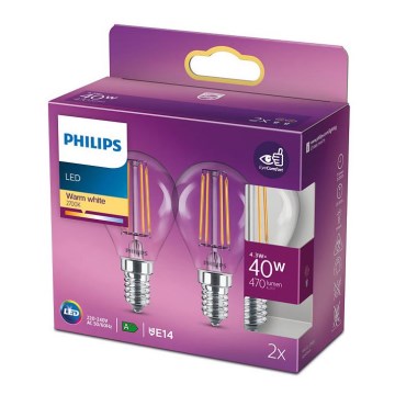 SET 2x LED Žarulja VINTAGE Philips E14/4,3W/230V 2700K