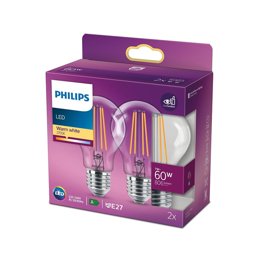 SET 2x LED Žarulja VINTAGE Philips E27/7W/230V 2700K
