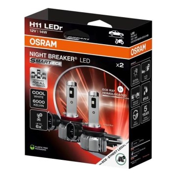 SET 2x LED žarulja za automobil NIGHT BREAKER SMART H11 PGJ19-2/14W/12V 6000K - Osram