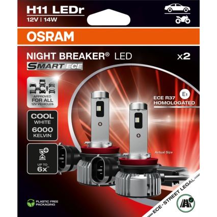 SET 2x LED žarulja za automobil NIGHT BREAKER SMART H11 PGJ19-2/14W/12V 6000K - Osram
