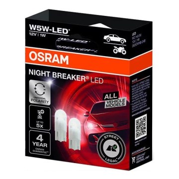 SET 2x LED žarulja za automobil NIGHT BREAKER W2.1x9.5d/1W/12V 5700K - Osram