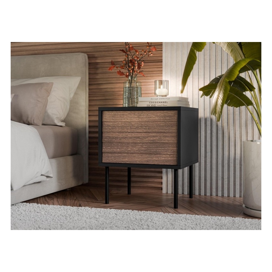 SET 2x Noćni ormarić CORTINA 51x45 cm crna/orah warnia