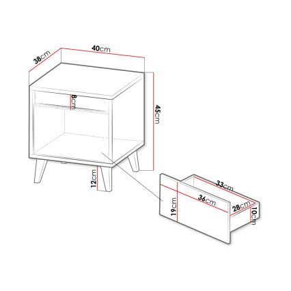 SET 2x Noćni ormarić NORD 45x40 cm hrast wotan/antracit