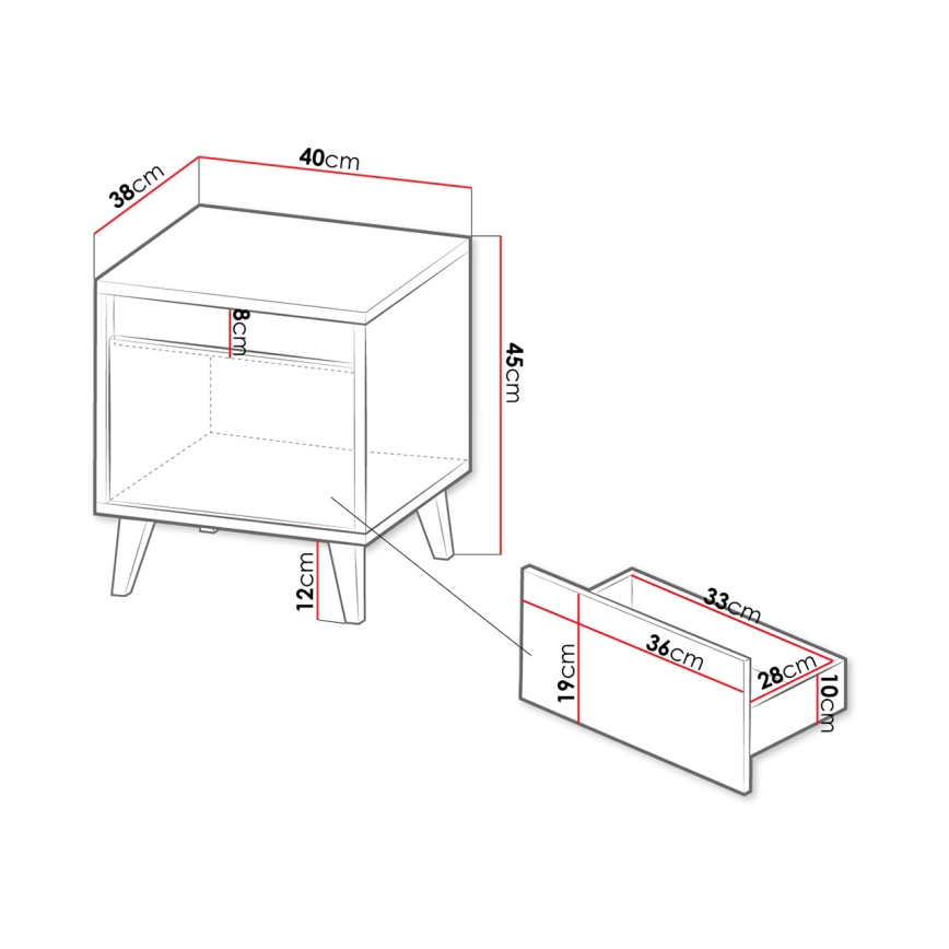 SET 2x Noćni ormarić NORD 45x40 cm hrast wotan/antracit