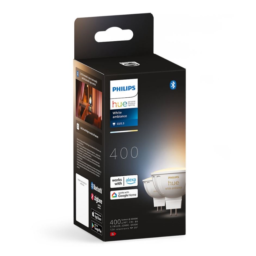 SET 2x LED prigušivačka Philips Hue White Ambiance GU5,3/MR16/5,1W/12V 2200-6500K